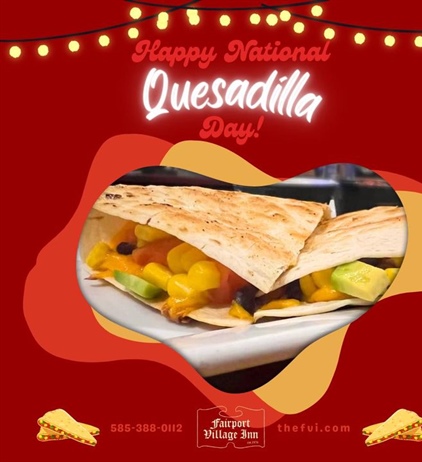 🫓 We’ve got lots of filling options for your Quesadilla. Customize yours today!! 

Goes great with a 🌶️Spicy Malissa: 

21 Seeds Jalapeño Cucumber Tequila, 
Club Soda and Lime with a Tajin Rim

We open at 3pm, kitchen opens at 5pm.