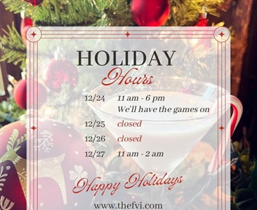 Reminder of our hours for Christmas. We are open tomorrow for all the football and holiday cheer!🍻

#thefairportvillageinn #eatlocal #supportlocalbusiness #smallbiz #smallbusinessowner #fairportny #smallbusiness #fvi #fairport #fairportvillageinn #FVI #BillsMafia #thefvi #supportlocal #supportsmallbusiness #BuffaloBills #buffalobills #Fairport #FairportNY #SupportSmallBusiness