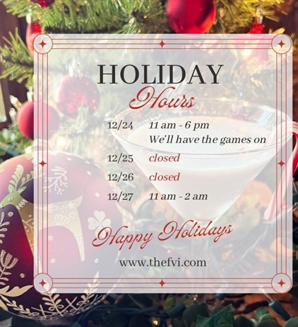 Reminder of our hours for Christmas. We are open tomorrow for all the football and holiday cheer!🍻

#thefairportvillageinn #eatlocal #supportlocalbusiness #smallbiz #smallbusinessowner #fairportny #smallbusiness #fvi #fairport #fairportvillageinn #FVI #BillsMafia #thefvi #supportlocal #supportsmallbusiness #BuffaloBills #buffalobills #Fairport #FairportNY #SupportSmallBusiness
