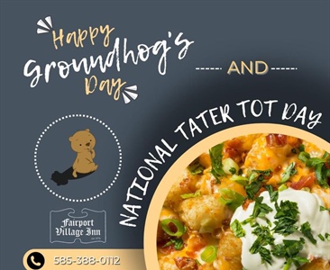 Happy 𝙂𝙧𝙤𝙪𝙣𝙙𝙝𝙤𝙜’𝙨 𝘿𝙖𝙮 & 
National 𝙏𝙖𝙩𝙚𝙧 𝙏𝙤𝙩 Day! 
Have you tried our loaded Tater Tots yet? 

🍲 Soups today are:
~ Spicy Tomato, Chicken & Sausage 
~ Chicken & Dumplings 

thefvi.com