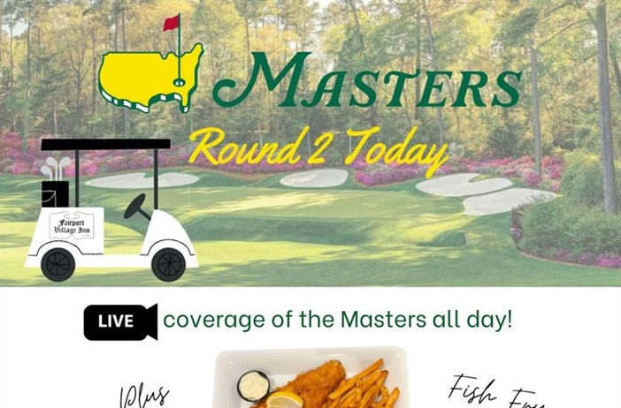Another rainy day so why not dry off and watch Round 2 of the Masters today with us. Try one of our special Masters Cocktails too!🍹

Open at 11am today!
.
.
.
.
.
.
.

#thefairportvillageinn #thefvi #fairportny #FVI #fairportvillageinn #Masters2024 #mastersweek #MastersTournament