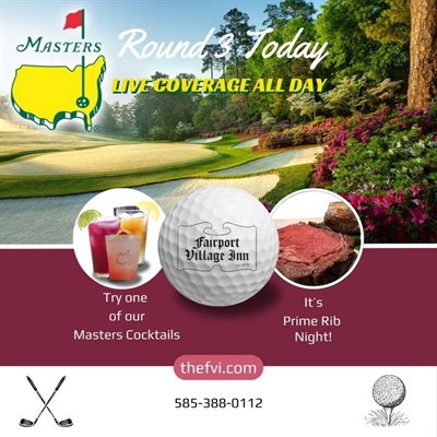 ⛳️ Time for Round 3 🏌🏻‍♂️

Swing by and sip on our golf-themed cocktails as you cheer on your favorite players.

#MastersGolf #FairportVillageInn