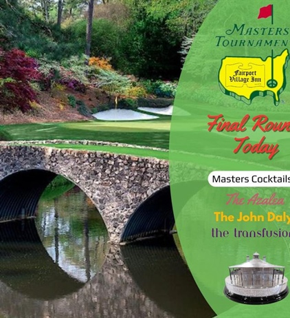 Join us today for an exciting afternoon of golf as we watch the final round of the Masters! ⛳️ 

Enjoy refreshing Masters themed drinks and the thrilling conclusion of one of golf's most prestigious tournaments. 
.
.
.
.
.
.
#Masters #Golf #FairportVillageInn"