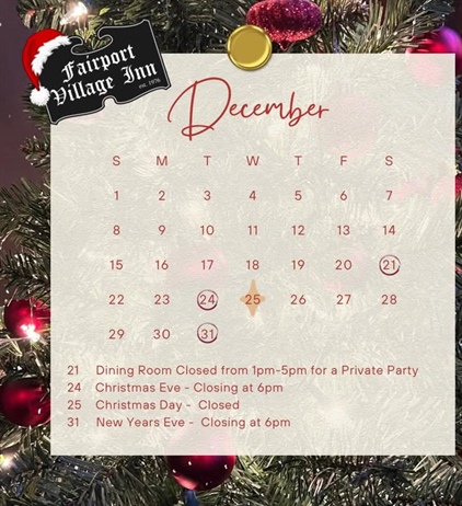 *Note - Our dining room will be closed this Saturday from 1pm - 5pm for a private party